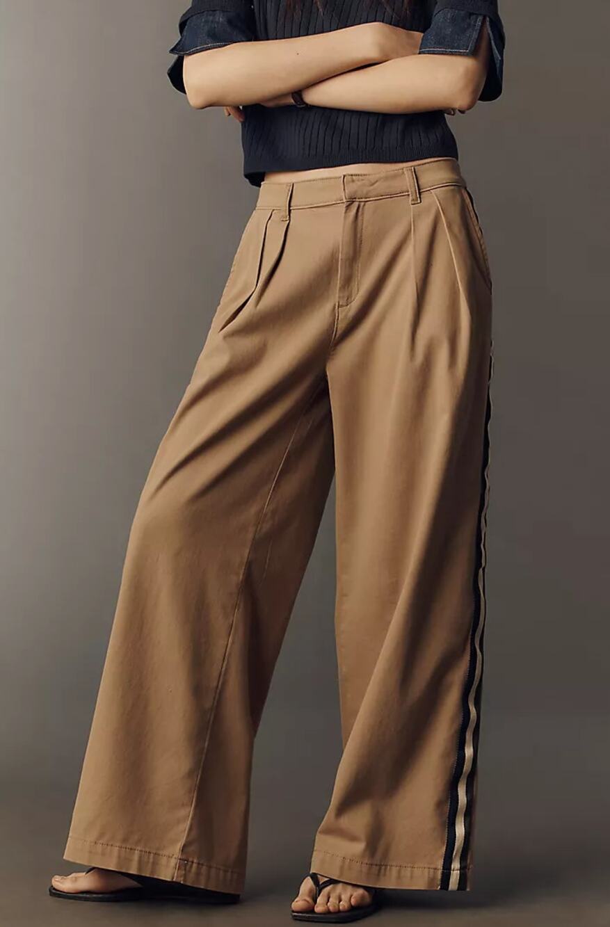 ANTHROPOLOGIE x MAEVE Pleated Track Trouser Pants Tan Sz 10 $158 {U34}